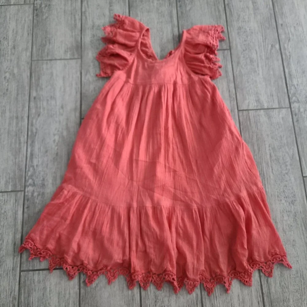 Peek Coral Eyelet Flutter Sleeve Dress - Girls Size Small (6–7)